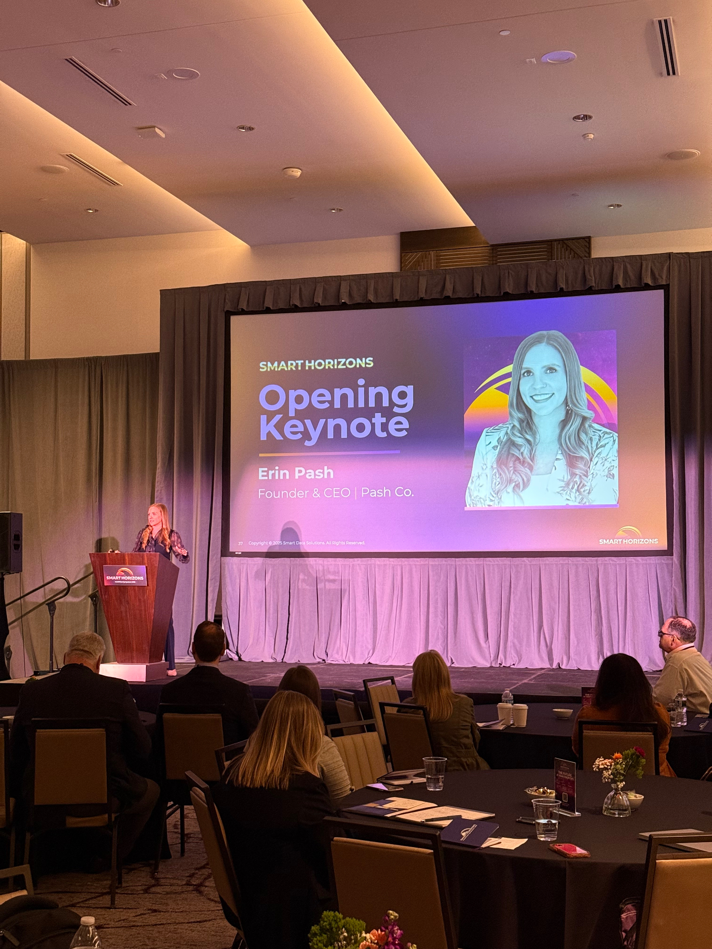 Erin Pash delivering an opening keynote